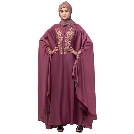 Designer Irani Kaftan with embroidery work- Mauve Pink